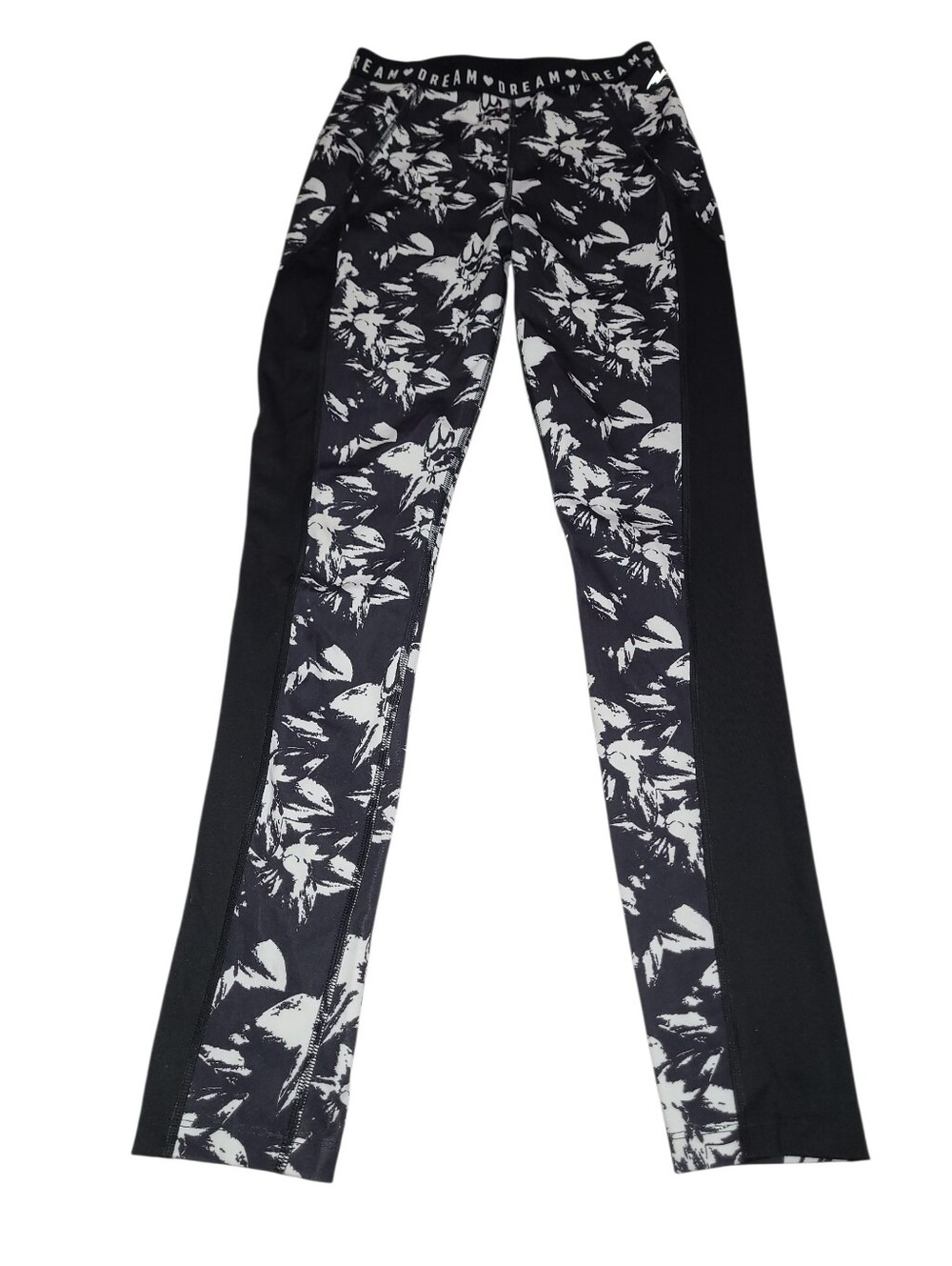 ⭐️ Athletic Works Black & White Floral Side-Panel Leggings Youth XL 14-16